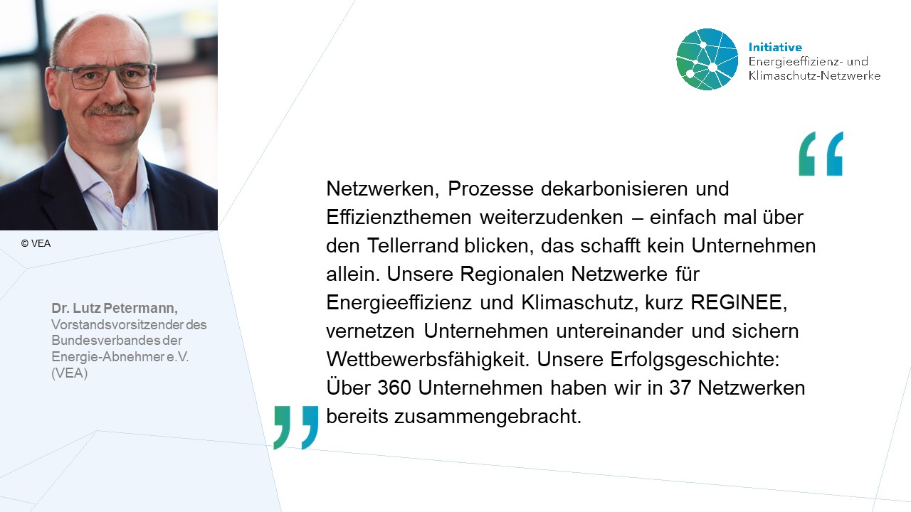 Zitat und Portraitfoto von Dr. Lutz Petermann, VEA