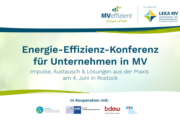 Sharepic zur Energie-Effizienz-Konferenz für Unternehmen in MV. Abgebildet sind die Kooperationspartner mit Logos.