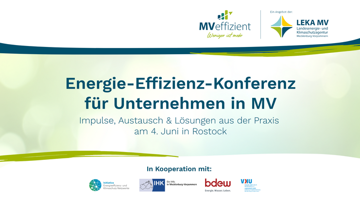 Sharepic zur Energie-Effizienz-Konferenz für Unternehmen in MV. Abgebildet sind die Kooperationspartner mit Logos.