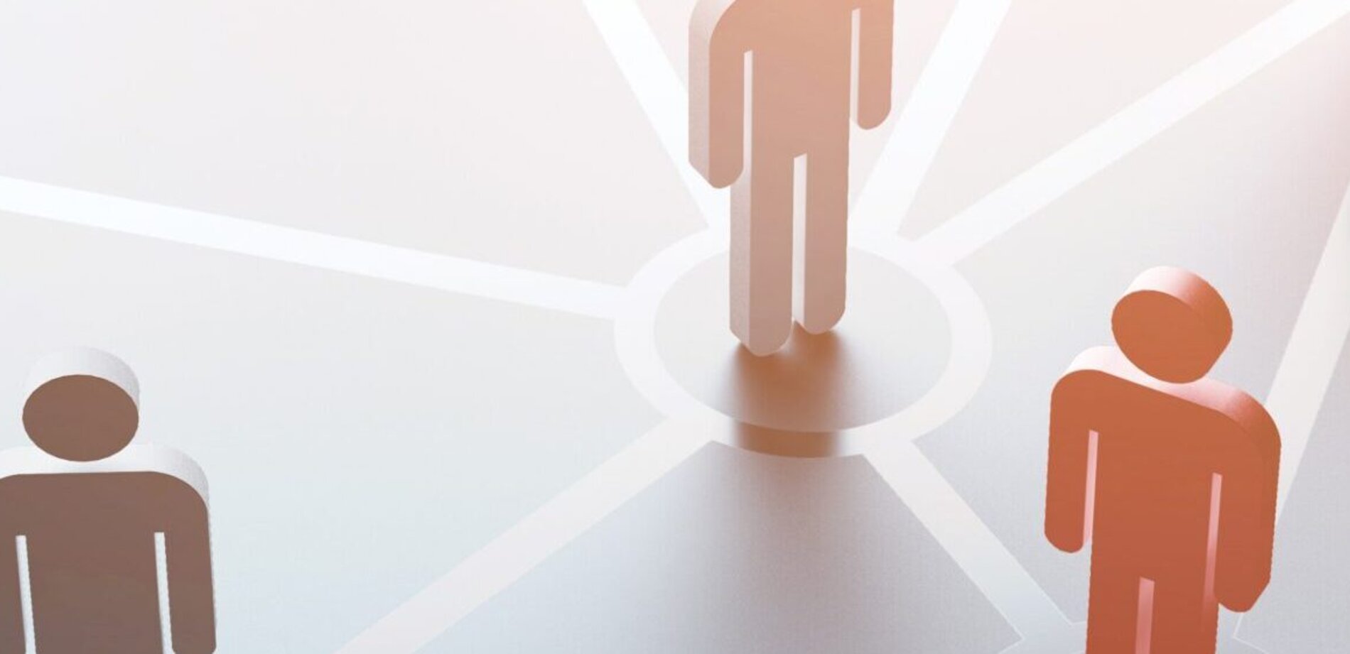 Symboldarstellung eines sozialen Netzwerks mit Personen als Aufsteller, die durch ein Netzwerk aus weißen Linien miteinander verbunden sind.